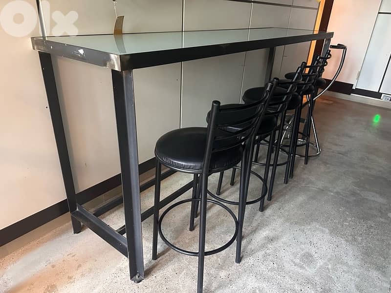 Metal and Glass Bar Table + Chairs 2