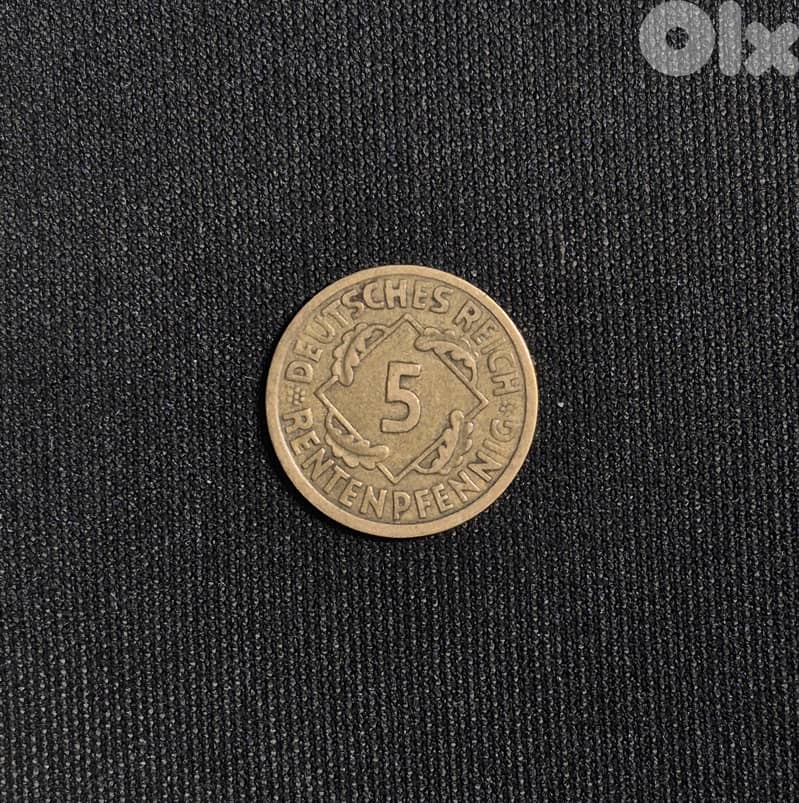 1924-A 5 Rentenpfennig Coin, Deutsches Reich 0