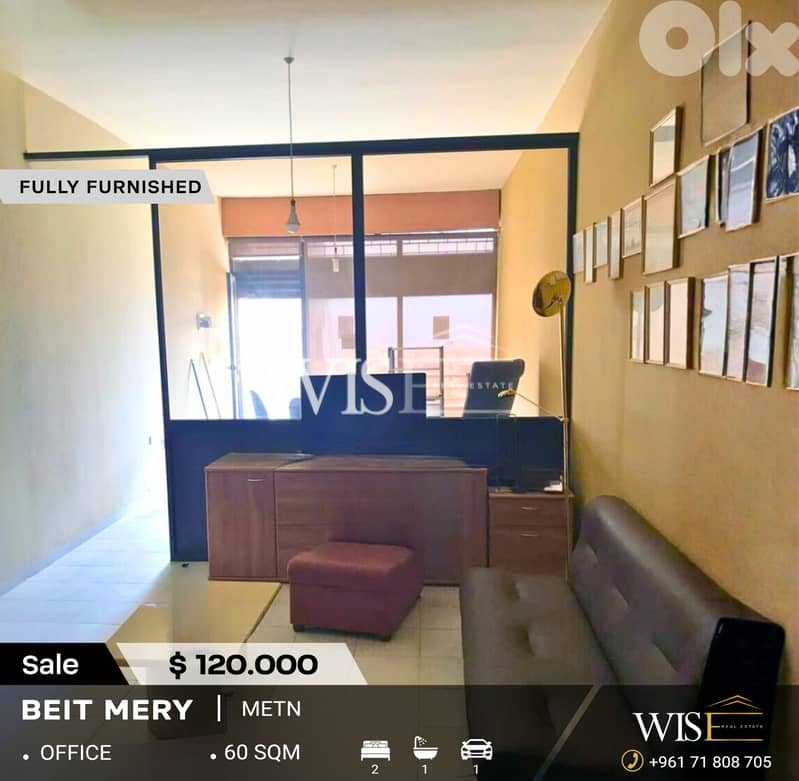 60 SQM Fully Furnished Office for SALE in Beit Mery – Main Road! 0