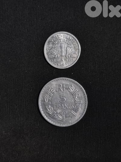 1 franc 1943 and 5 francs 1945