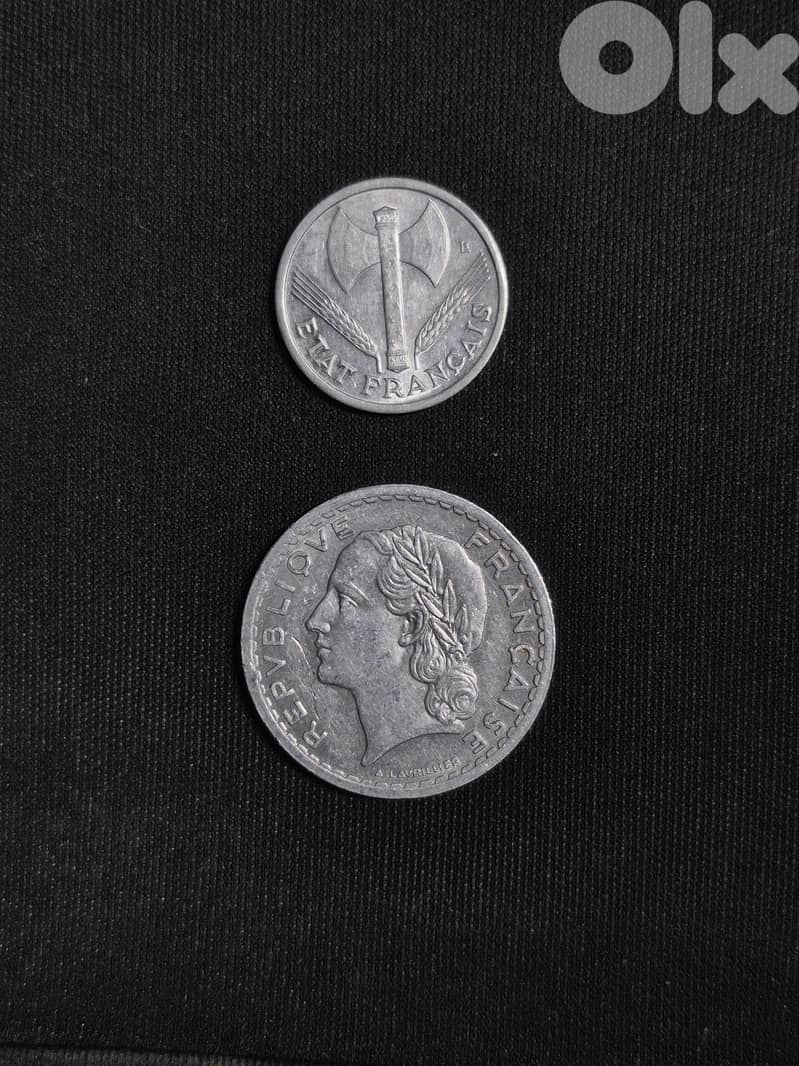 1 franc 1943 and 5 francs 1945 1