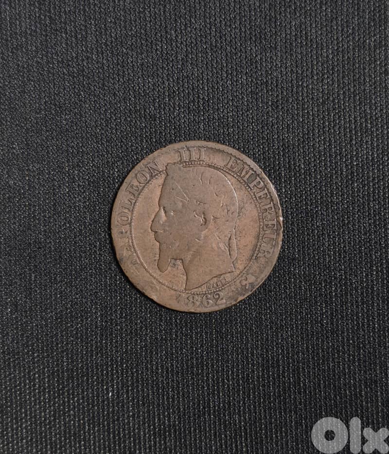 5 Centimes 1862, Empire Français, Napoleon III empereur 1