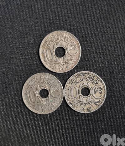 French 10 Centimes Coins 1919.1925,1930