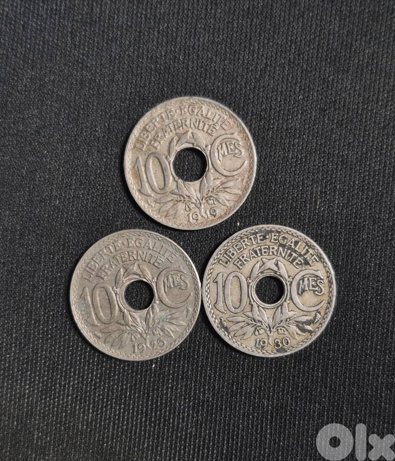 French 10 Centimes Coins 1919.1925,1930 0