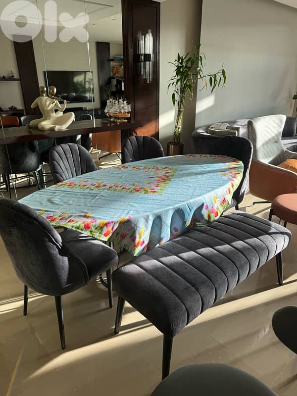 6 dining chairs and bench 0