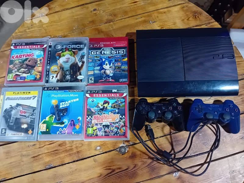 PS3 Super Slim +2 controllers + 20+ Super popular games_ 130$ 5