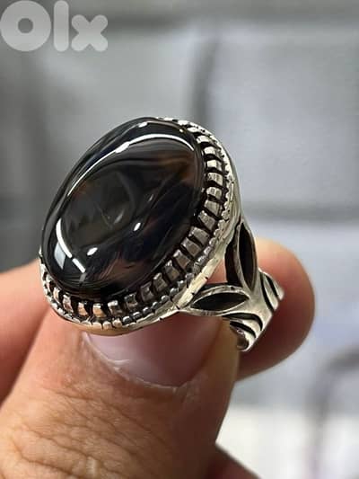 Silver Yamani Agate Ring | خاتم فضة عقيق يماني مشجر مصور نادر