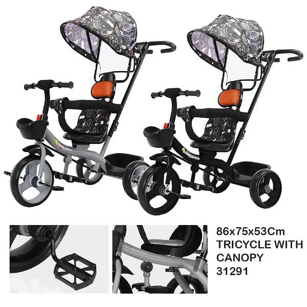 2 in 1 kids tricycle with canopy 0