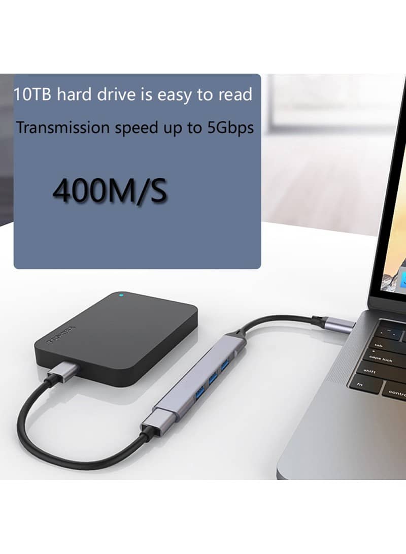 Type-C 4-Port Hub with 1x USB 3.0 & 3x USB 2.0 for Laptops and Mobile 2