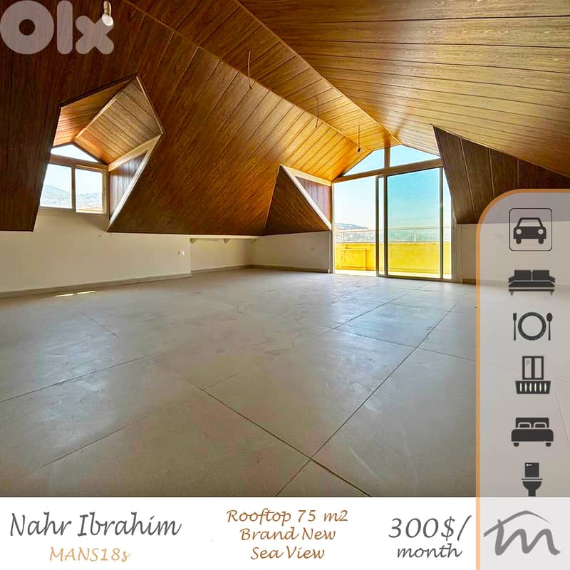 Nahr Ibrahim | 75m² 1 Bedroom Rooftop | Panoramic Sea & Mountain View 0