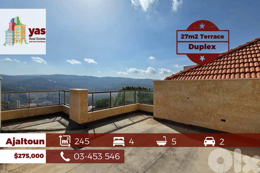 Ajaltoun 245m2 | 27m2 Terrace | Duplex | New | Panoramic View | TO 0