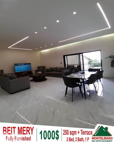 Fully Furnished 250 sqm Apartment For Rent in Beit Mery with Terrace
