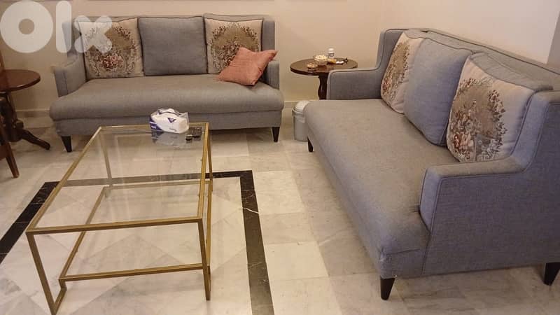 salon 3 seaters (2) + 2 single arm chairs + middle Table 1