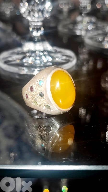 Silver Yellow Agate Ring 925 0