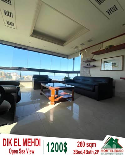 Fully Furnished 260 sqm Apartment For Rent in Dik El Mehdi + Sea View