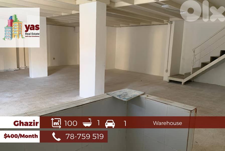 Ghazir 100m2 | 70m2 Mezzanine Warehouse | Rent | Prime Location | IV 0