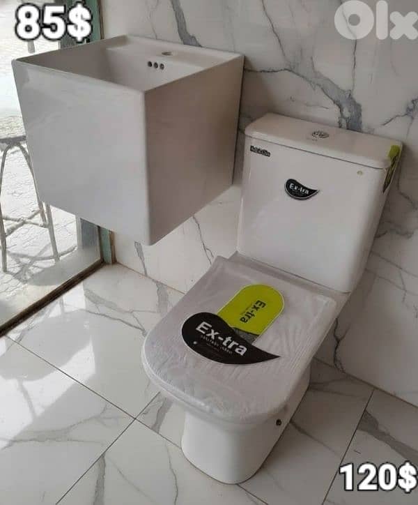 طقم حمام (كرسي + مغسلة). (bathroom toilet set (seat and sink 14