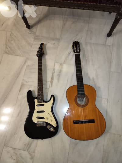 Electric Guitar (Silvertone brand)+ Spanish Guitar