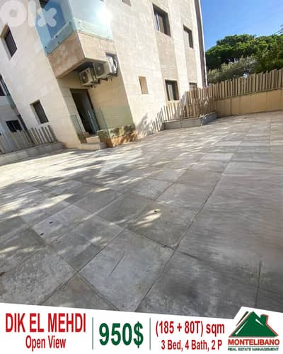 185 sqm Apartment For Rent in Dik El Mehdi with 80 sqm Terrace+View