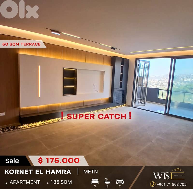 185 SQM Apartment with Terrace – FOR SALE in Kornet El Hamra! 0