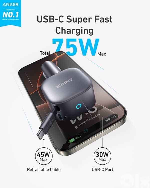 anker Dual-port Car charger 75w 6