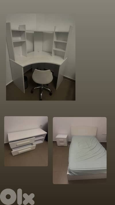 Bed +table side +matress + Desk