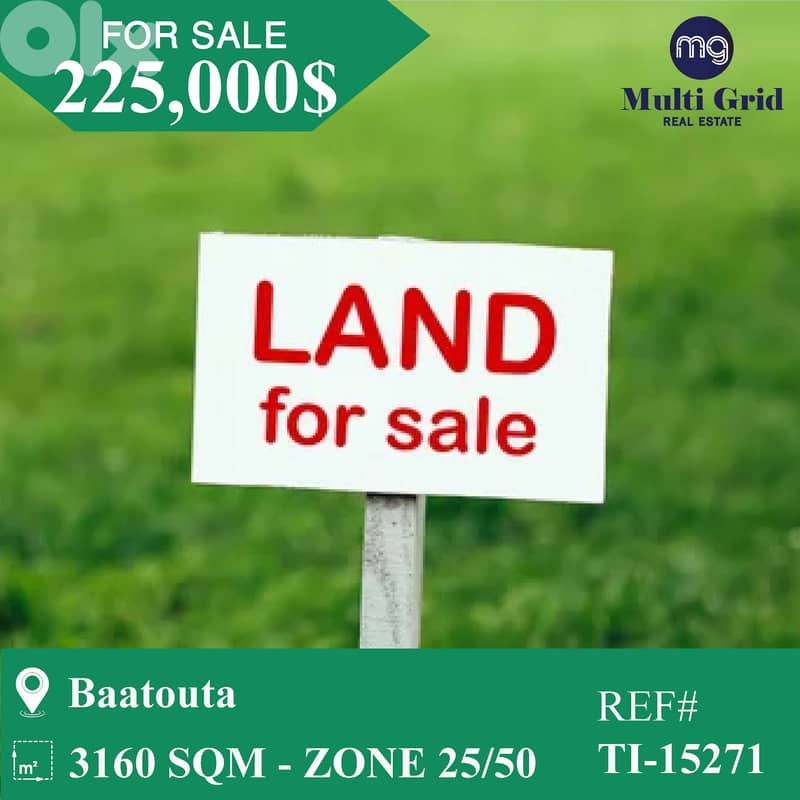 TI-15271 / Land for Sale in Baatouta, أرض للبيع في بقعتوتا 0