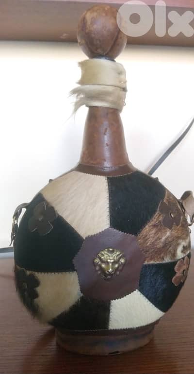 Unique Vintage Leather Gourd Bottle – Handmade Lion Design!