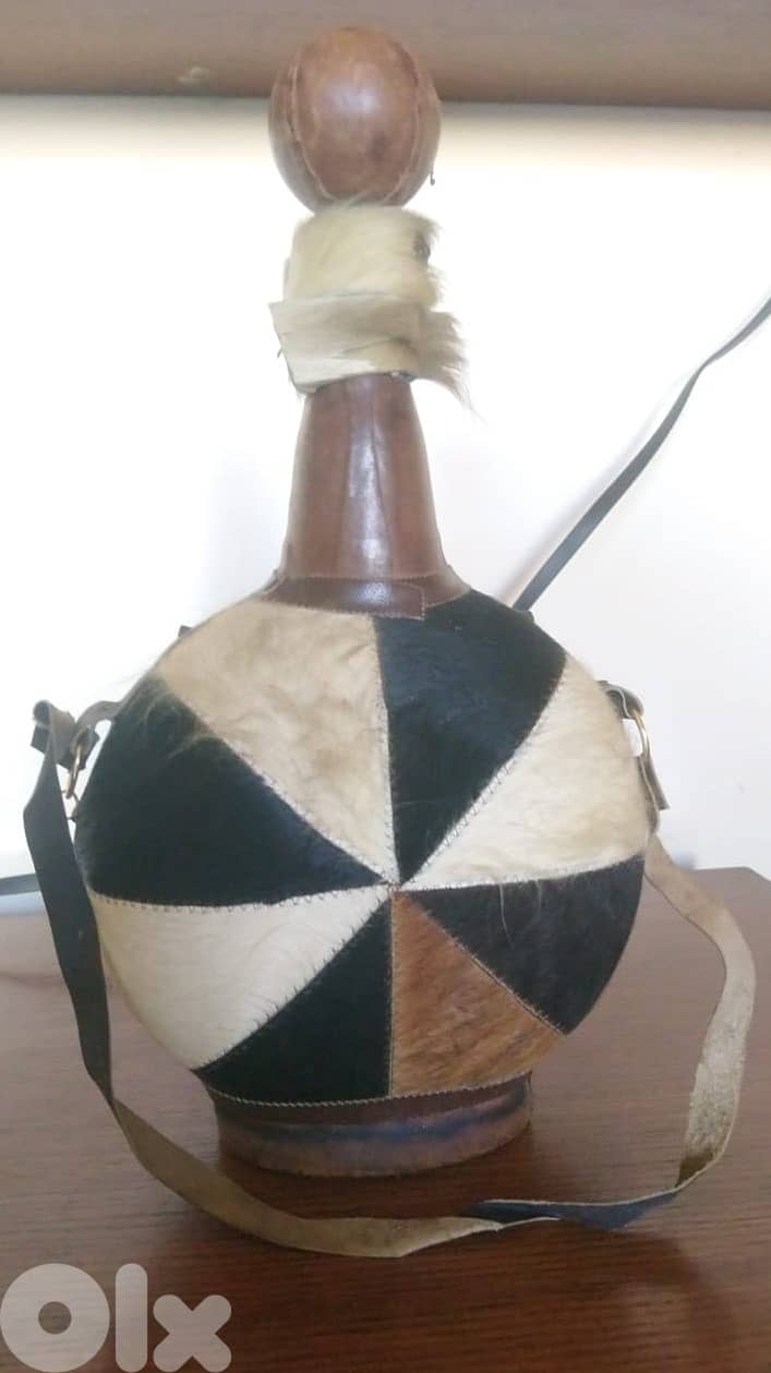 Unique Vintage Leather Gourd Bottle – Handmade Lion Design! 1