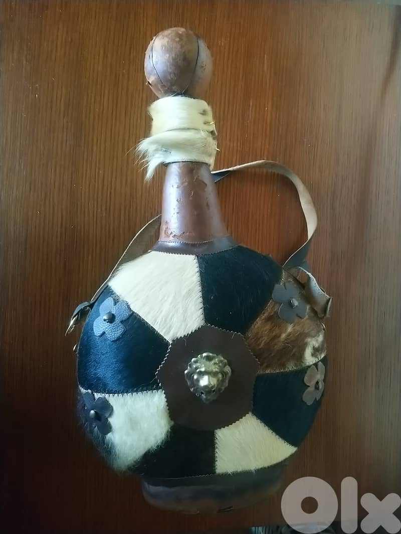 Unique Vintage Leather Gourd Bottle – Handmade Lion Design! 3