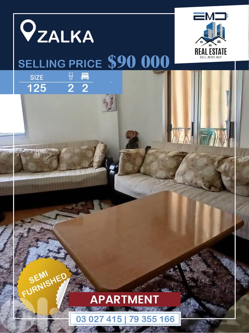 Semi furnished Apartment for sale in Zalkaشقة نصف مفروشة للبيع في الزل 0