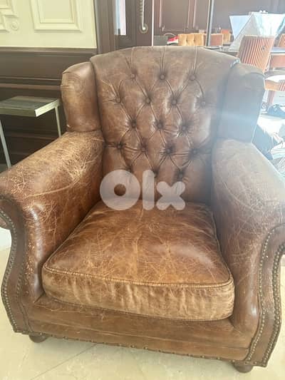one seater sofa real leather chesterfied