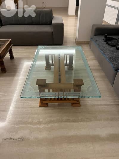 wooden table with glass top