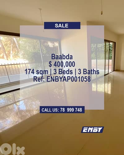 Apartment for Sale in Baabda | New building| Calm area| Terrace/garden