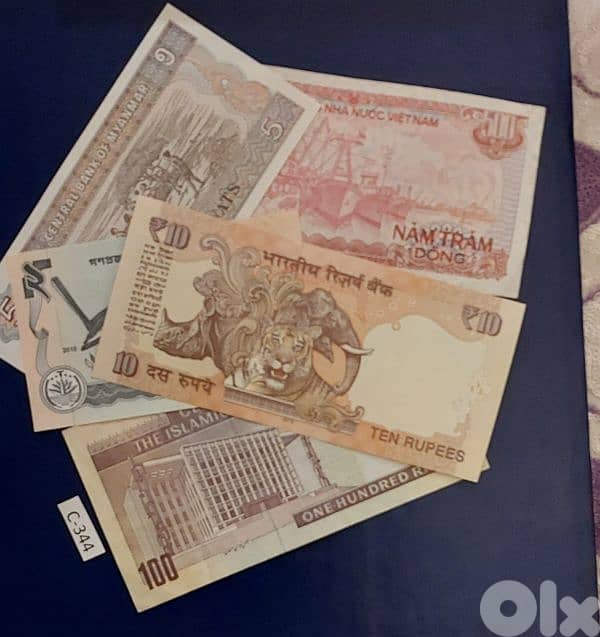 Asian 5 old banknotes Lot # C-344 1