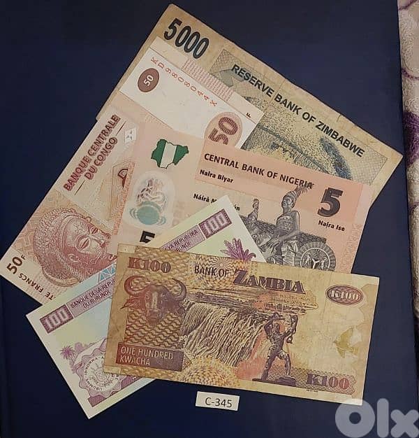 African 5 old banknotes Lot # C-345 1