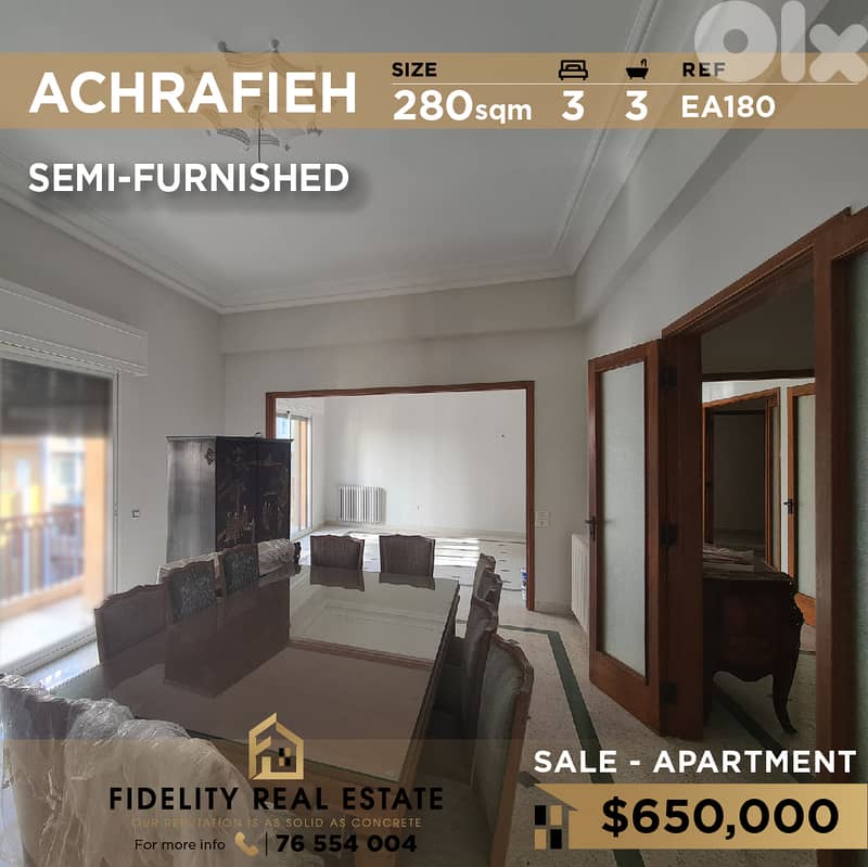 Apartment for sale in Achrafieh EA180 شقة للبيع في الأشرفية 0
