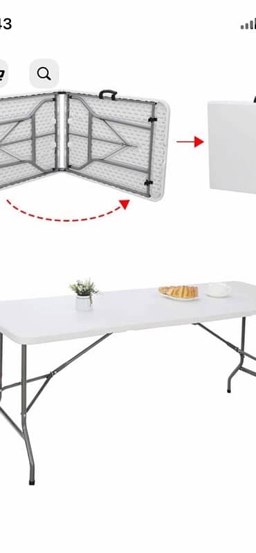 Folding table white opens 2.44 cm 0