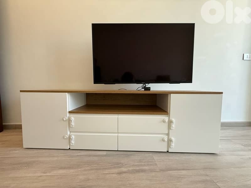 white and wood tv unit 0