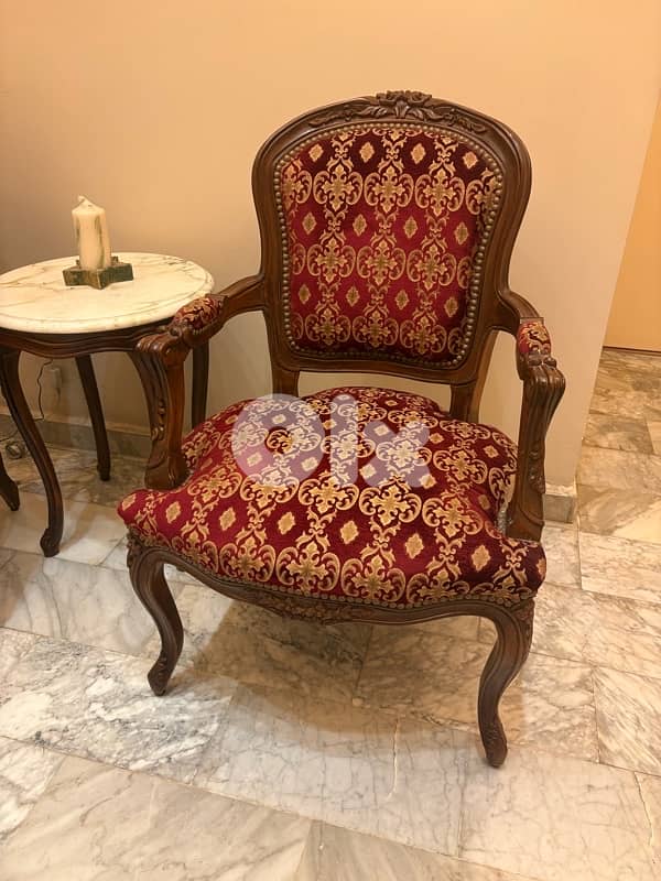 كراسي Style Model Louis XV Pair of Antique Armchair + Table 1