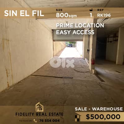 Warehouse for sale in Sin EL Fil RK196 مستودع للبيع في سن الفيل
