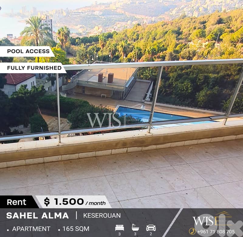 165 SQM Fully Furnished Apartment for RENT in Sahel Alma! 0