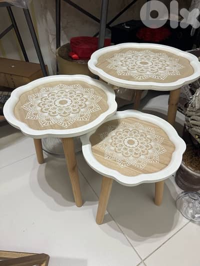 3 decorative wooden side tables