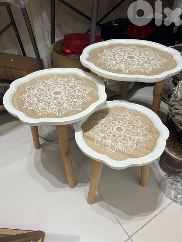 3 decorative wooden side tables 0