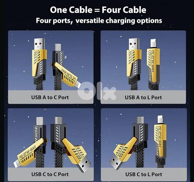Metal USB Charging Cable 4-in-1 Nylon Type C/USB A. /4$ delivery 5