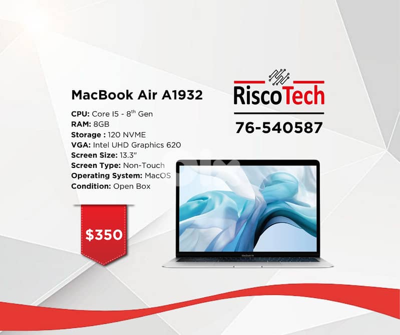 LAPTOP APPLE MACBOOK AIR A1932 Core I5 - RAM 8GB - 120-GB SSD- لابتوب 0