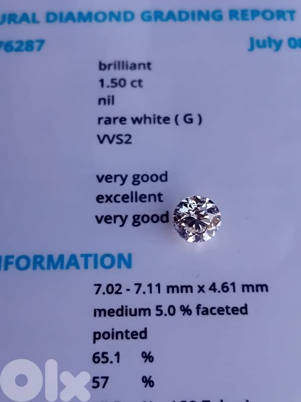 certified diamond 1.5 ct G vvs2 0