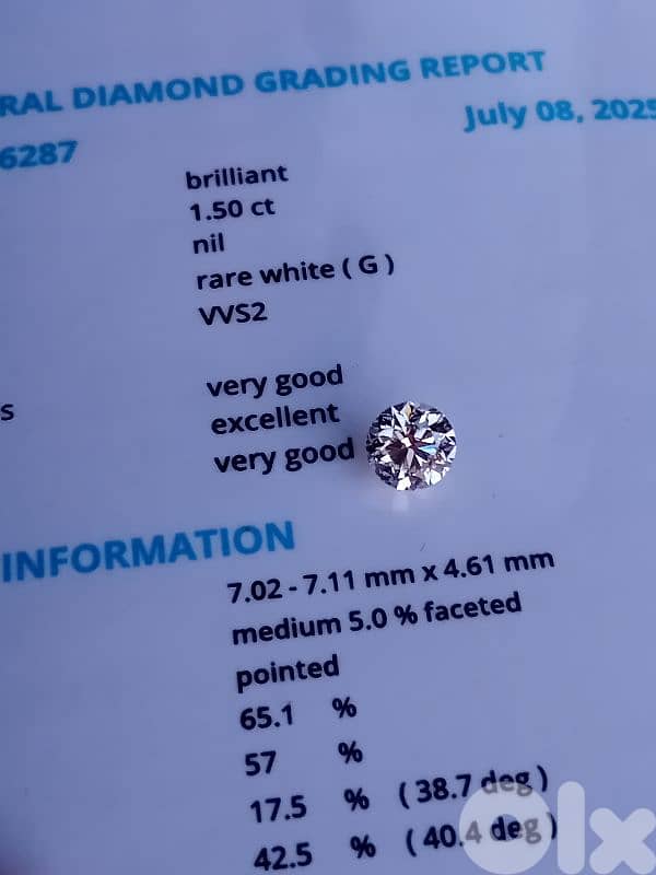 certified diamond 1.5 ct G vvs2 1
