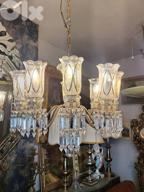 original czech bronze and bohemian crystal chandelier 0