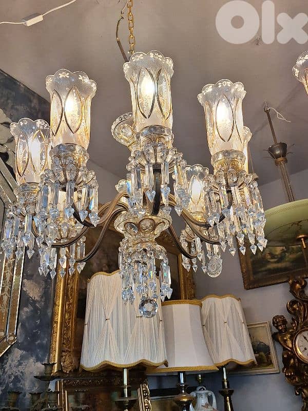 original czech bronze and bohemian crystal chandelier 4